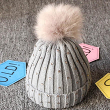 Load image into Gallery viewer, Luxury Baby Kids Pompom Newborn Baby Hat Cap Knitted Warm Hats With Rhinestone for Baby Girl/Boy Beanie Soft Toddler Hat
