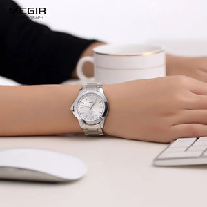 MEGIR Women's Simple Round Dial Quartz Watches Stainless Steel Waterproof Wristwatch for woman MS5006L