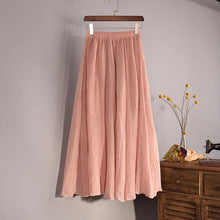 Load image into Gallery viewer, Women&#39;s Elegant 16 Color High Waist Elastic Waist Linen Pleated Long Skirts Ladies Slim Casual Skirt Saias New 2022 Summer SK05
