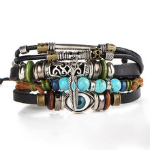 Load image into Gallery viewer, BOHO Tibet Stone Feather Multilayer Leather Bracelet Eye Fish Charms Beads Bracelets For Men Vintage Punk Wrap Wristband Cool Jewelry
