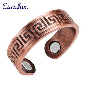 Escalus Antique Pure Women's Copper Maze Pattern Ring For Women Magnetic Trendy Resizable Female Magnets Jewelry Cocktail Ring