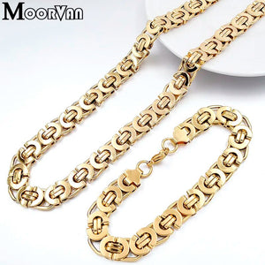 Moorvan Stainless Steel Men Jewelry Set Fashion Egypt Byzantine Bracelet Necklace Sets 11mm Width Jewellery for Women's Man's