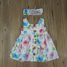Load image into Gallery viewer, Modern Colorful Baby Girls Toddle Floral Tank Dress Match Headband Summer Button Sleeveless For Girls Kids
