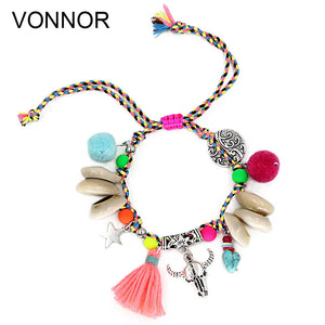 VONNOR Jewelry Women's Bracelets Bohemian Colorful Accessories Handmade Beads Shells Alloy Pendant Friendship Strand Bracelets