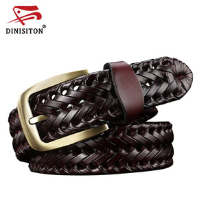 DINISITON Woven belt genuine leather women's straps man belts Wide girdle Male cow skin vintage fashion brand ceinture femme