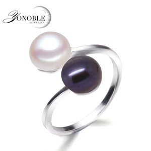 Black Pearl Rings For Women,wedding Natural Double Pearl 925 Silver Women's Rings With Pearl Engagement Girl Birthday Gifts