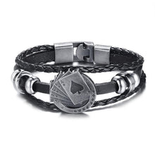 Load image into Gallery viewer, Lucky Vintage Men's Leather Bracelet Playing Cards  Charm Multilayer Braided Men and Women Gift
