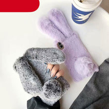 Load image into Gallery viewer, Cute Stuffed Plush Fluffy Case For iPhone 13 12 11 Pro XS Max X XR 12Mini Rabbit Ears Furry fluffy Fur Plush Warm Cover for iPhone 6 6S 7 8 Plus Phone Case
