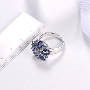 HUTANG Iolite Tanzanite Wedding Rings Natural Gemstone Accents 925 Sterling Silver Ring Fine Elegant Jewelry for Women's Gift