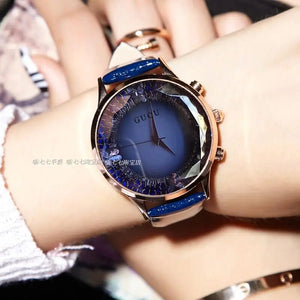 HK GUOU Brand Quartz Lady Watch Rhinestone Waterproof Women's Watch Genuine Leather Upscale Large Dial Luxury Gift Wristwatches