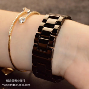 HK Brand Wristwatches Quartz-Watches High-Grade Women's Watches Rose Gold Black Stainless Steel Strap Joker Square Simple Luxury