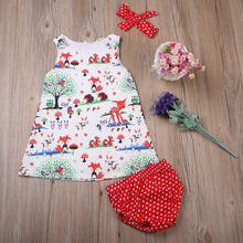 Load image into Gallery viewer, Summer Baby Girl Clothes Toddler Floral Headband Cartoon Dress Dot Shorts Outfits Clothes set 0-24M For Baby Girls  With Bow
