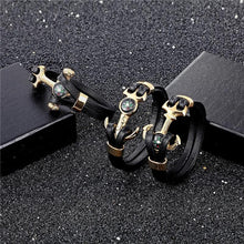 Load image into Gallery viewer, New Elegant Fashion Multi-Layer Leather Luxury Stainless Steel Charm Bracelet Skull Compass Anchor Couple Survival Bracelets Bangles Cool For Men And Women
