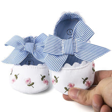Load image into Gallery viewer, Baby Girl Newborn Shoes Floral Embroidery Striped Bowknot First Walker Soft Soles Anti-Slip Princess Shoes
