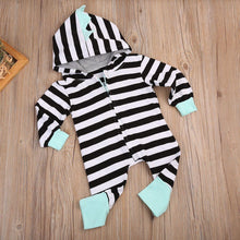 Load image into Gallery viewer, Baby Clothing Newborn Baby Girl and Boy Striped Hooded Romper Zipper Jumpsuit Outfit For Kids
