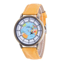 Load image into Gallery viewer, Fashion Casual Watches Women Casual Wristwatch Personality World Map With Airplane Pattern Cowboy Band Quartz Watch For Woman  and Girls
