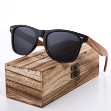 Load image into Gallery viewer, Luxury Handmade Polarized Handmade Bamboo Wood Universal Sunglasses In Zebra Wood Style  Vintage Wooden Frame Male Driving Sun Glasses Shades Gafas With Box and UV400Protection

