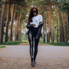 Load image into Gallery viewer, BIVIGAOS Fall Winter Women&#39;s Fleece Black Leather Pants Female PU Leggings Slim Skinny High Waist PU Leggings Trousers For Women
