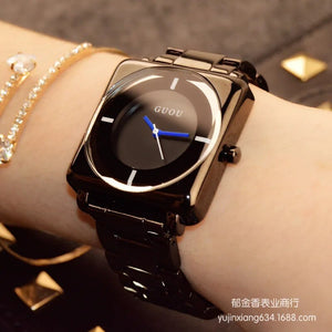 HK Brand Wristwatches Quartz-Watches High-Grade Women's Watches Rose Gold Black Stainless Steel Strap Joker Square Simple Luxury