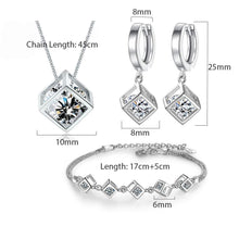 Load image into Gallery viewer, New Style Stamp Silver Color Jewelry Luxury Sets Zircon Elegant Square Cube Necklace Earrings Bracelet For Women
