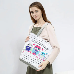 Floral And Owl Printed  Women's Casual Tote Female Daily Use Female Shopping Bag Ladies Single Shoulder Handbag Simple Beach Bag