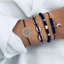 Load image into Gallery viewer, Bohemian Black Beads Chain Bracelets Bangles For Women Fashion Heart Compass Gold Color  Bracelets Sets Luxury Jewelry Gifts
