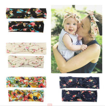 Load image into Gallery viewer, Modern Handmade Mother Baby Turban Matching Headband Mom Daughter Rabbit Ears Headbands Floral Print Bow
