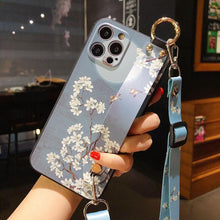 Load image into Gallery viewer, Ultra Luxury Case Cute Flower Design with Ring Kickstand Soft Crossbody Phone Cover for iPhone 13 14 Pro Max Case Fashion Crossbody Shoulder Strap Flower Leaf Phone Holder Cover for iPhone 12 11 X XR XS 7 8 Plus
