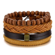 Load image into Gallery viewer, Vintage Black Bead Bracelets For Men Fashion Hollow Triangle Leather Bracelet &amp; Bangles Multilayer Wide Wrap Jewelry For Men and Women
