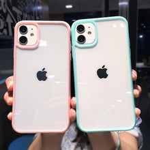 Load image into Gallery viewer, Transparent Shockproof Bumper Phone Case For iPhone 11 12 13 14 Pro Max Mini Cute Candy Color Hard Cover  Luxurious Translucent Case for iPhone
