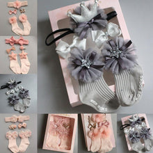 Load image into Gallery viewer, 4PCS/SET Newborn Baby Girl Socks Ankle Princess Anti Slip Socks+Headband+Hair Pin For Baby
