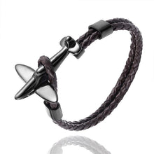Load image into Gallery viewer, Stainless Steel Gold Aviation Airplane Anchor Bracelets For Men and Women In Retro Leather Bracelet Air Force Style Homme Jewelry Style
