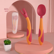 Load image into Gallery viewer, New Baby Training Twist Spoon And  Fork Silicone Feeding Infant Food Grades  Soft Head Children's Cutlery  With Storage For Boys And Girls
