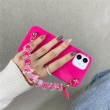 Load image into Gallery viewer, Cute Love Heart Strap Chain Wrist Band Phone Case Bracelet Love-Heart Chain Bracelet Strap Design with Shockproof Soft Back Cover Protective Bumper Case for Women Girls Candy Color Case for iPhone 13 12 11 Pro Soft Cover
