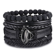 Load image into Gallery viewer, Vintage Black Bead Bracelets For Men Fashion Hollow Triangle Leather Bracelet &amp; Bangles Multilayer Wide Wrap Jewelry For Men and Women
