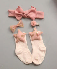 Load image into Gallery viewer, 4PCS/SET Newborn Baby Girl Socks Ankle Princess Anti Slip Socks+Headband+Hair Pin For Baby
