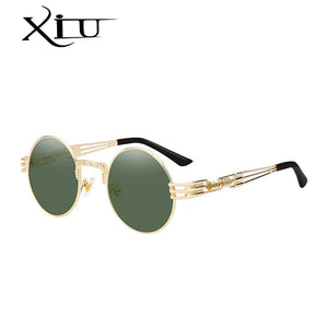 XIU Luxury Metal Sunglasses Men Round Sunglass Steampunk Coating Glasses Vintage Retro Lentes Oculos of Male Sun glasses