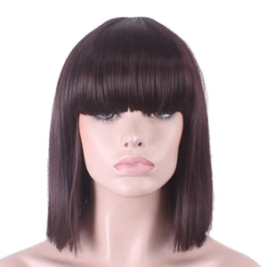 Synthetic Hair Short Wig With Bangs Cosplay Wigs For Women Straight Bob Wig Korean Pink Red Brown Blue Green White Purple Grey