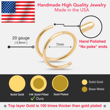 Load image into Gallery viewer, Double Hoop Nose 14k Rose Gold Filled Spiral Nose Ring 20G 8mm Left
