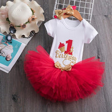 Load image into Gallery viewer, Modern New Baby Girls Outfits for 1st First Birthday Party Romper and Headband 3Pcs Suit For Girls
