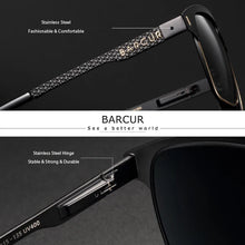 Load image into Gallery viewer, BARCUR Polarized Men’s Sunglasses – Fashionable Square Stainless Steel Frame UV400 Protection Anti-Reflective Outdoor Sports &amp; Driving Eyewear – Original Design Casual Style with Premium Polycarbonate Lenses
