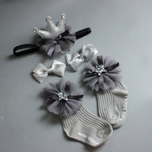 Load image into Gallery viewer, 4PCS/SET Newborn Baby Girl Socks Ankle Princess Anti Slip Socks+Headband+Hair Pin For Baby
