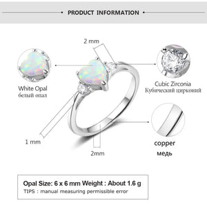 Classic Eternal Heart Rings Silver Color Blue Pink White Opal Women's Ring Engagement Finger Ring Fashion Jewelry for Women