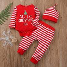 Load image into Gallery viewer, 3PCS  Romper Jumpsuits+Striped Pant Christmas Clothes Set Kids for Infant Boys/Girls In Christmas Printed Design
