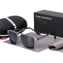 Load image into Gallery viewer, BARCUR Polarized Men’s Sunglasses – Fashionable Square Stainless Steel Frame UV400 Protection Anti-Reflective Outdoor Sports &amp; Driving Eyewear – Original Design Casual Style with Premium Polycarbonate Lenses
