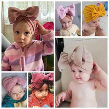 Load image into Gallery viewer, Handamde Elegant Baby Hats for Girls Big Bow Turban Hat Newborn  Baby Beanie Cap Solid Color Style
