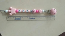 Load image into Gallery viewer, Pink Silicone Personalised Name Baby Pacifier Clips Crochet Beads Silicone Crown Pacifier Chain Holder For Kids and Baby Pacifier
