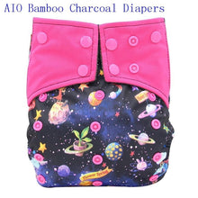 Load image into Gallery viewer, Newborn Cloth Diaper Sewed in Charcoal Bamboo Insert and Suede Pocket Diapers Waterproof Baby Nappies Design for Baby
