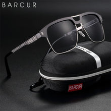 Load image into Gallery viewer, BARCUR Polarized Men’s Sunglasses – Fashionable Square Stainless Steel Frame UV400 Protection Anti-Reflective Outdoor Sports &amp; Driving Eyewear – Original Design Casual Style with Premium Polycarbonate Lenses

