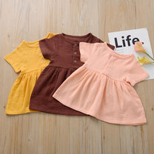 Load image into Gallery viewer, Kids Summer Cotton Linen Dress with Plain Short sleeve  Party A-line dress For Small Girls 1-3 Years

